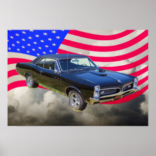 Affiches 1967 Pontiac GTO and American Flag