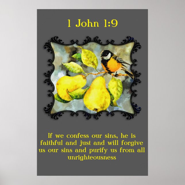 Affiches 1 Jean 1:9 Colibris canari noir et jaune (Devant)
