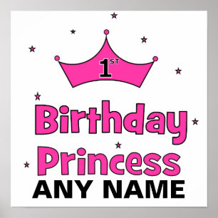 Affiches 1ère princesse anniversaire ! avec couronne rose