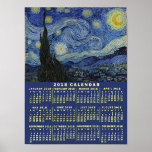 Affiches 2018 Year Calendar Starry Night or Add Your Photo