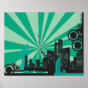 Affiches 20x16 Abstrait Green City Wall Art
