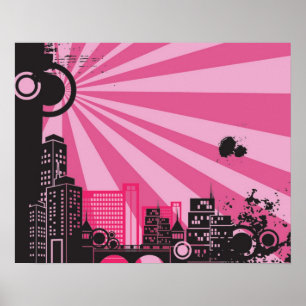 Affiches 20x16 Abstrait Pink City Wall Art