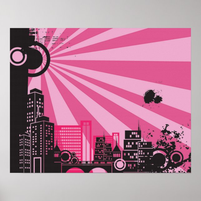 Affiches 20x16 Abstrait Pink City Wall Art (Devant)