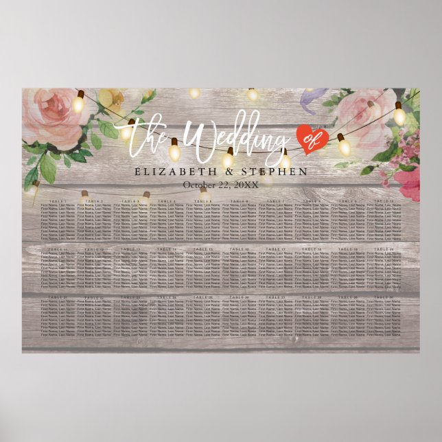 Affiches 30+ Tables Bois Chaîne Florale Lights Seating Char (Devant)