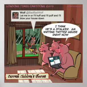 Affiches 3 Petits Cochons Avisés des Médias Sociaux Drôle