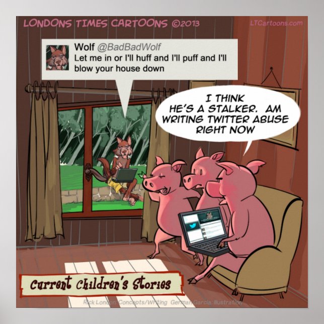 Affiches 3 Petits Cochons Avisés des Médias Sociaux Drôle (Devant)