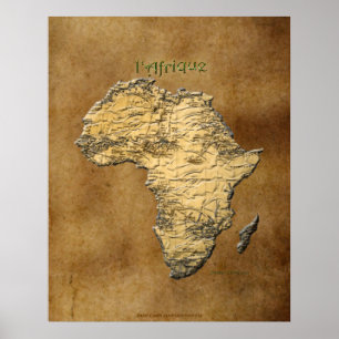 Affiches 3D-effet Carte de l'AFRIQUE sur Faux Parchment BG