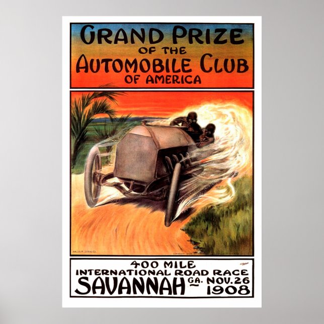 Affiches 400 Mile International Road Race Savannah Ga 1908 (Devant)
