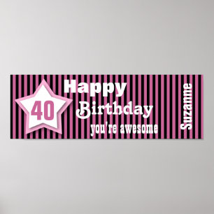 Affiches 40e Anniversaire Bannière étoile Nom personnalisé