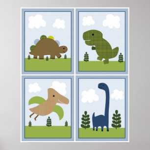 Affiches 4 in 1 Dinosaurs/Dino 8x10 inch Nursery Art