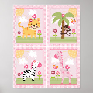 Affiches 4 in 1 Sunny Safari 8x10 inch Nursery Art/Poster