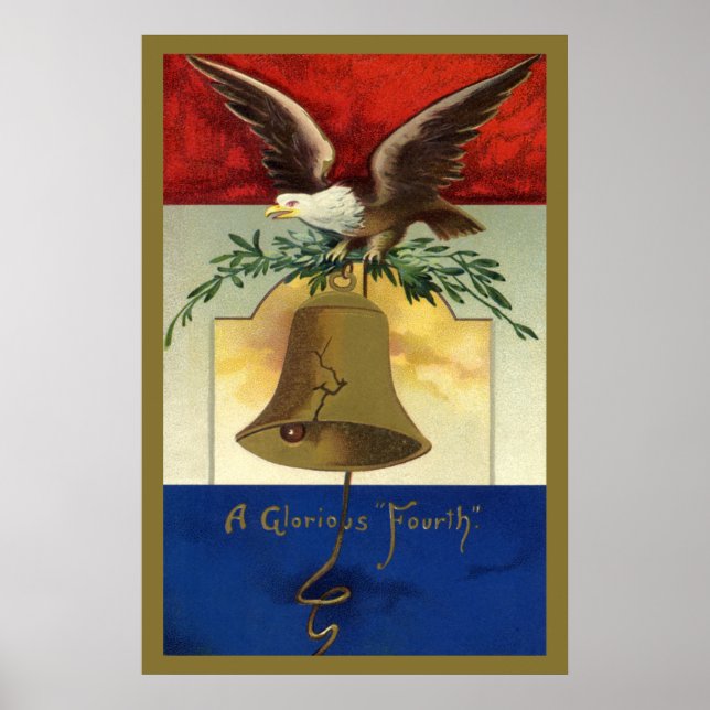 Affiches 4 juillet vintage avec aigle et cloche de la liber (Devant)