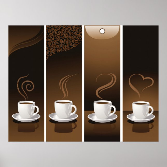 Affiches 4 tasses à café dans un vecteur (Devant)
