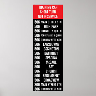 Affiches 506 CARLTON Réplica TTC Streetcar Rollsign