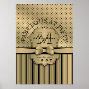 Affiches 50e anniversaire Champagne Gold Polka Dot Stripes