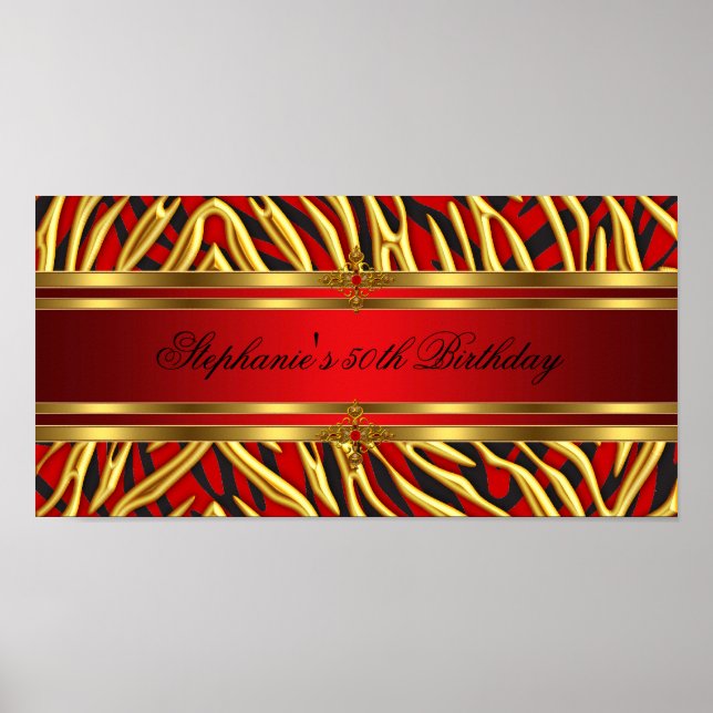Affiches 50e fête d'anniversaire Red Zebra Gold Black 2 (Devant)