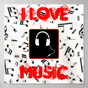 Affiches 57MusicNotes, headphones1, J'AIME, MUSIQUE
