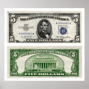 Affiches $5 Banknote, Silver Certificate, Series of 1953