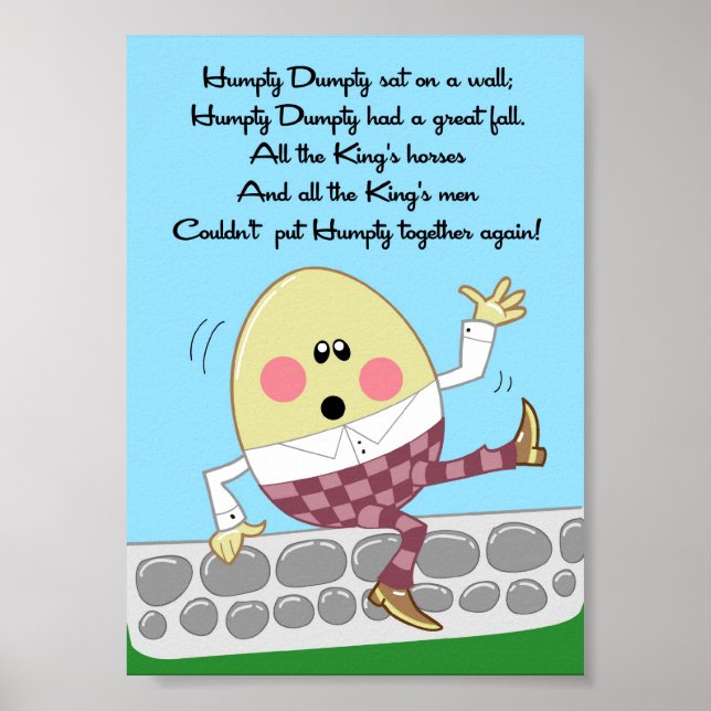 Affiches 5x7 Humpty Dumpty Rhyme Kids Room Wall Art (Devant)
