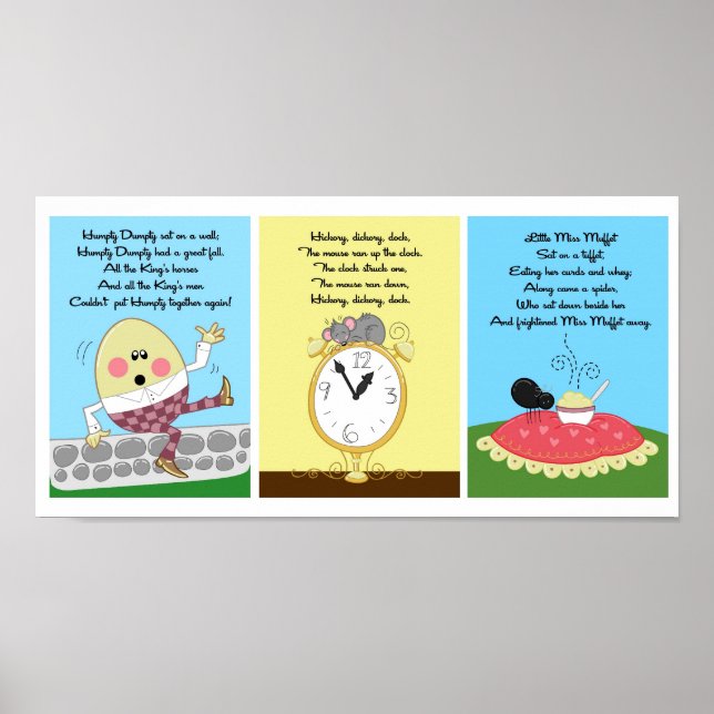 Affiches 5x7 Humpty Hickory Miss Muffet Kids Room Wall Art (Devant)