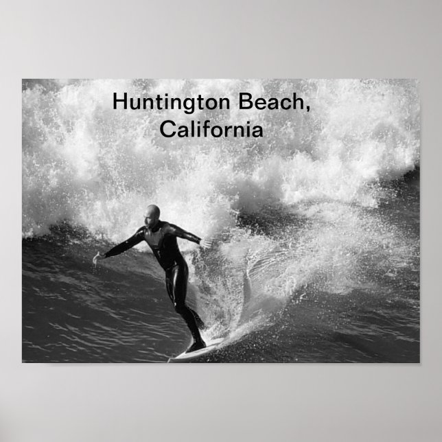 Affiches 5x7 Surfer noir whit, Huntington Beach, Californie (Devant)