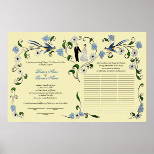 Affiches 60 invités Quaker Mariage en été - bleu, ivoire
