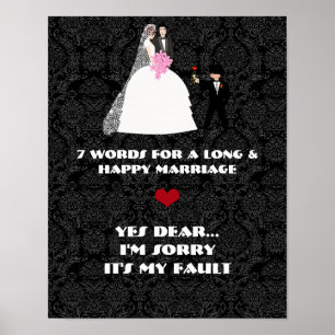 Affiches 7 mots pour un mariage long et heureux - Oui Cher