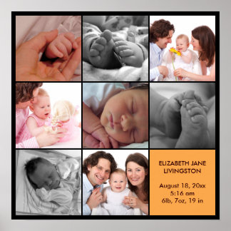 Affiches 8 bébé photo moderne collage jaune noir bordure
