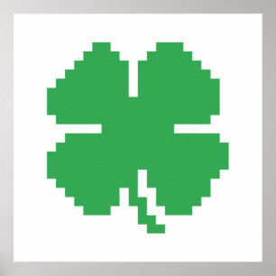 Affiches 8 bits Pixel Lucky Four Leaf Clocher