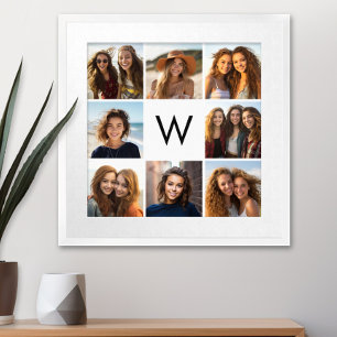 Affiches 8 Photo Collage personnalisé Monogramme noir et bl