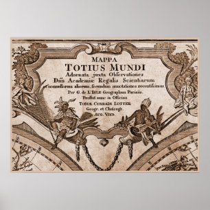 Affiches 9 Panneau Sepia Version de L'Isle Monde Carte Cadr