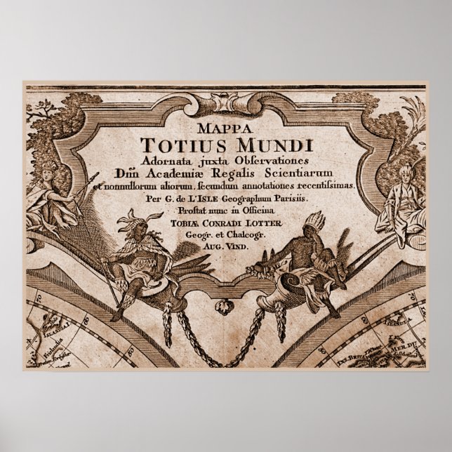 Affiches 9 Panneau Sepia Version de L'Isle Monde Carte Cadr (Devant)