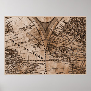 Affiches 9 Panneau Sepia Version de L'Isle World Map Frame 