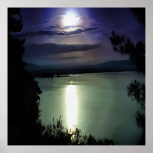 Affiches A Full Moon Reflecting On The Aegean Nautical Art