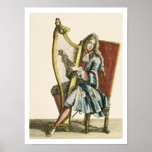 Affiches A gentleman playing the harp (engraving)