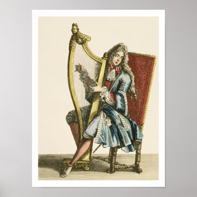 Affiches A gentleman playing the harp (engraving) (Devant)