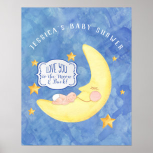 Affiches À la lune sur le Baby shower arrière aquarelle neu