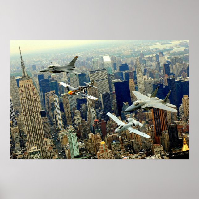 Affiches A P-51 Mustang, F-16 Faucon de combat, F-15 Eagle, (Devant)