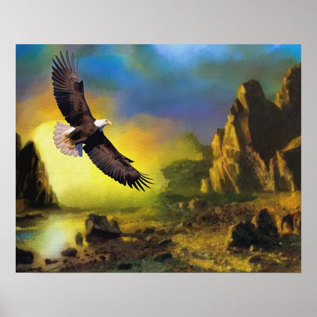 Affiches A Patriotic Design with Bald Eagle Flying (Devant)
