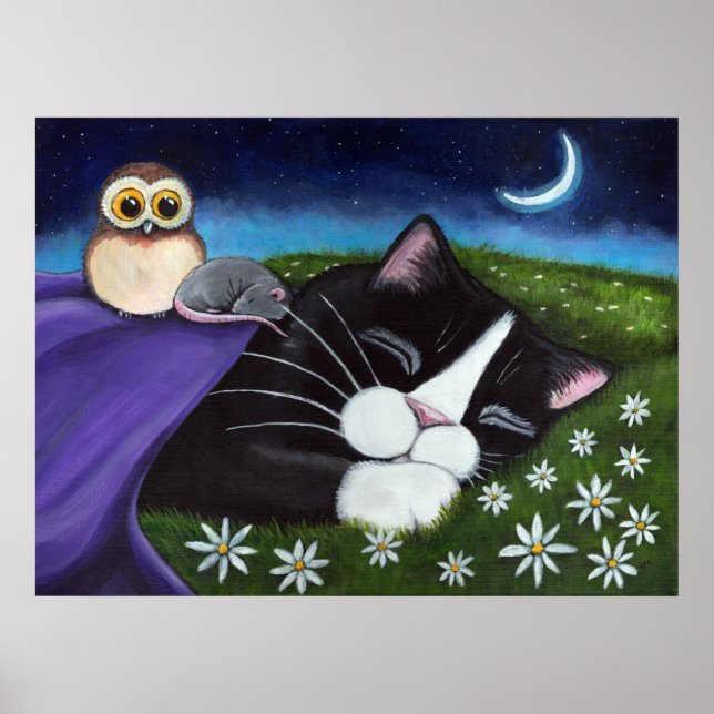 Affiches A Watchful Eye | Fantasy Tuxedo Cat Art (Devant)
