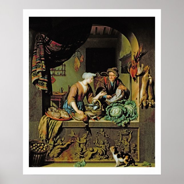 Affiches A Woman and a Fish Peddler, 1713 (oil panel) (Devant)