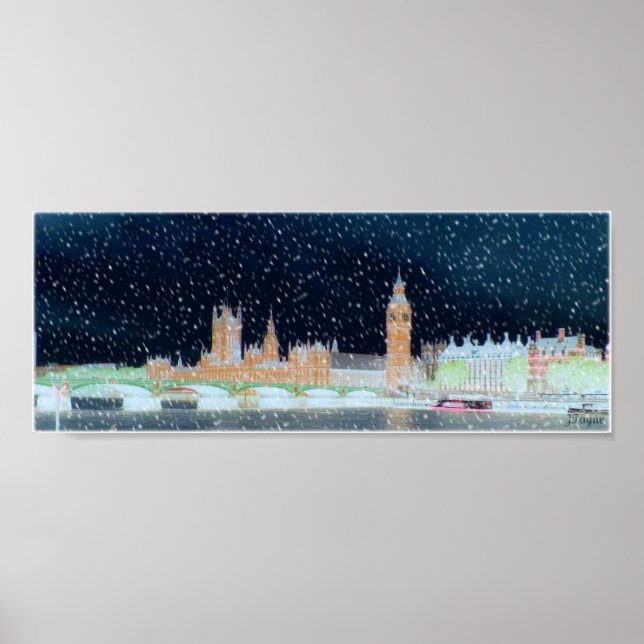 Affiches Abbaye de Westminster et Big Ben - Nuit neigeuse (Devant)
