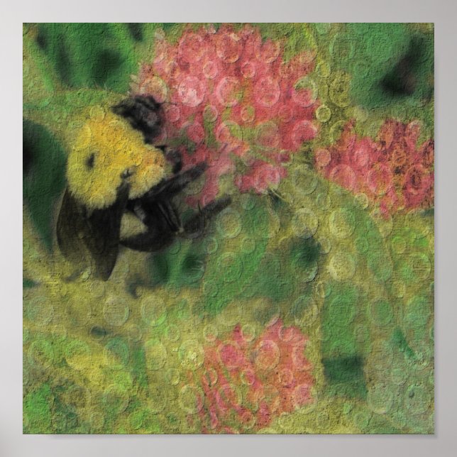 Affiches Abeille sur Art numérique de trèfle (Devant)