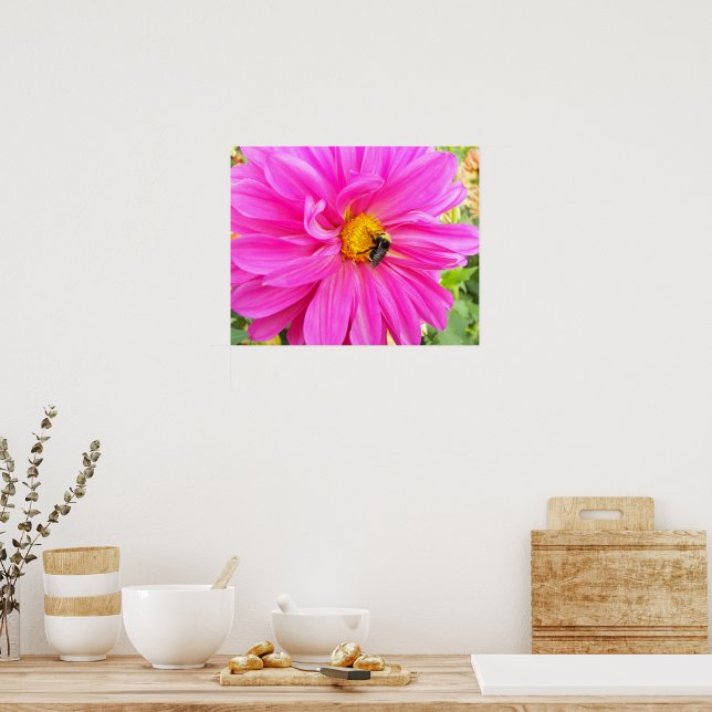 Affiches Abeille sur Dahlia Rose Floral Photographique (Cuisine)
