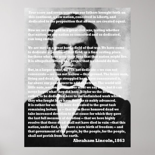 Affiches Abraham Lincoln Gettysburg Address Portrait (Devant)