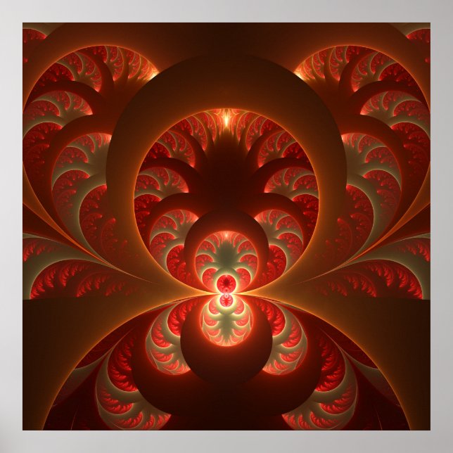 Affiches Abstrait lumineux rouge orange moderne Fractal (Devant)