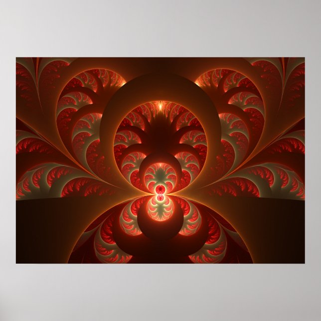 Affiches Abstrait lumineux rouge orange moderne Fractal (Devant)