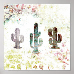 Affiches Abstrait rustique Pastel Grunge Cactus