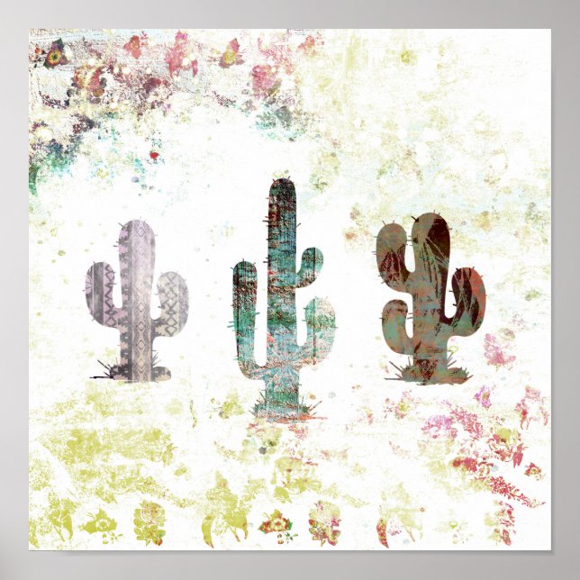 Affiches Abstrait rustique Pastel Grunge Cactus (Devant)