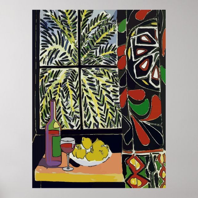 Affiches Abstrait, Vin Dans Une Fenêtre De Palmier (Devant)